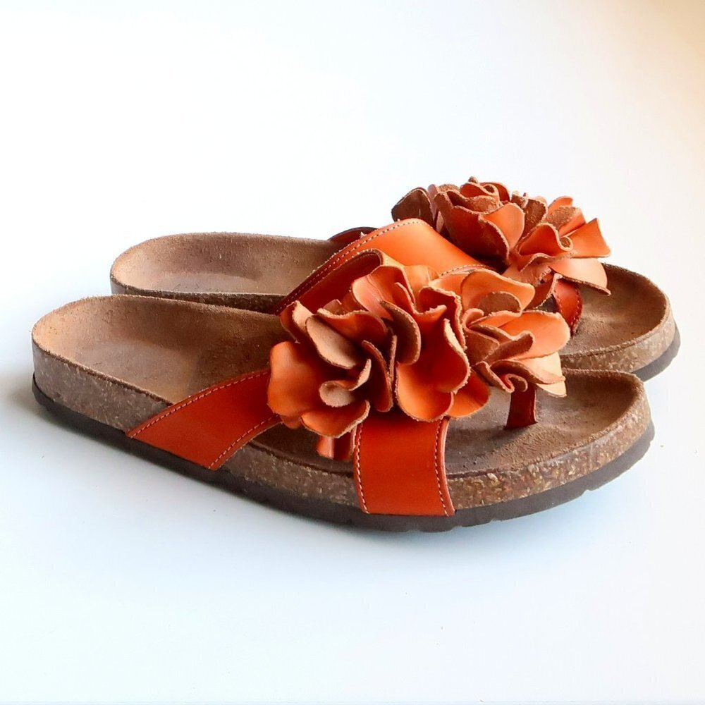 Women's White Mountain Sandbar Orange Leather Platform Slides / Flat Sandals 6